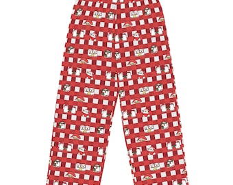 Pantalones de pijama navideños con estampado de pollo, pijamas familiares a juego para las fiestas, pijamas de pierna ancha con estampado de pollo a cuadros rojos, pantalones de descanso navideños adorables, ropa de dormir unisex