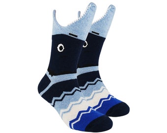 Kid's Socks, 3d Shark Print Crew Socks, Animal Print, Blue Color, Birthday Gift for Boys, First Birthday Gift, Birthday Gift For Toddler