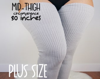 PLUS SIZE Thigh High Socks, Women's Extra Long Over The Knee Stocking, Plus Size Light Grey Knee High, Gift For Her, Winter Sweater Socks