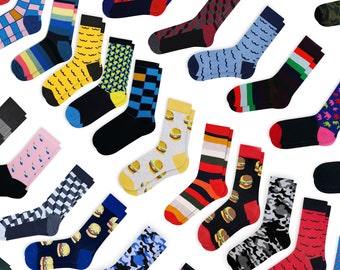 Men's Variety of Sock Pack, Fun Casual Sock, 12 pairs Assorted Patterns, Stocking Stuffers For Men, Gift for boyfriend, Father, Grandfather
