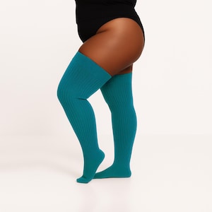 RIBBED PLUS SIZE Thigh High Socks, Women's Chunky Extra Long