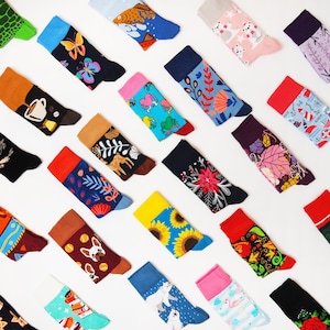 Advent Calendar Fillers, Advent Calendar For Adults, Women's Assorted Patterns, 12 Days Of Socks, Funky Colorful Crew Socks, Animal, Floral