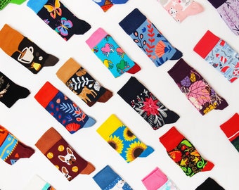 Advent Calendar Fillers, Advent Calendar For Adults, Women's Assorted Patterns, 12 Days Of Socks, Funky Colorful Crew Socks, Animal, Floral