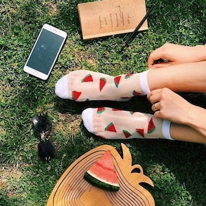 Women&#39;s Sheer Strawberry Socks, Pineapple, Watermelon Mesh Socks, Lace  Gift Socks, Tulle-Transparent Socks, Embroidered Hosiery, Size 6-10