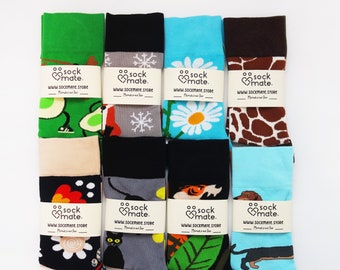 Bundle Socks, Mismatch Socks, Advent Calendar Fillers, Unisex Sock Set, Assorted Patterns, Funky Colorful Crew Socks, Animal, Floral, Fox