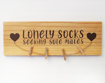 Lost Socks Laundry Room Sign, Laundry Room Decor, Housewarming Gift, Lost Socks Board, Wooden Sign, Laundry Humor, Lost Sock Hanger