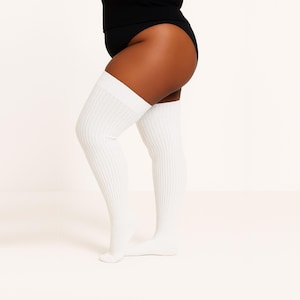 PLUS SIZE Thigh High Socks, Plus Size White Knee High Socks, Plus Size Leg Warmer, Women's Extra Long Over The Knee Stocking, Sweater Socks