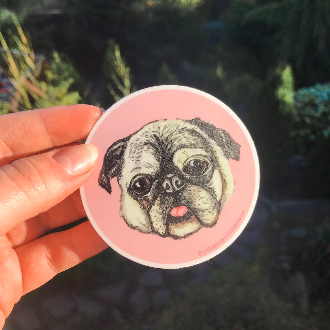 Pug Sticker Vinyl Sticker Circle Pink Pug Love Dogs Etsy