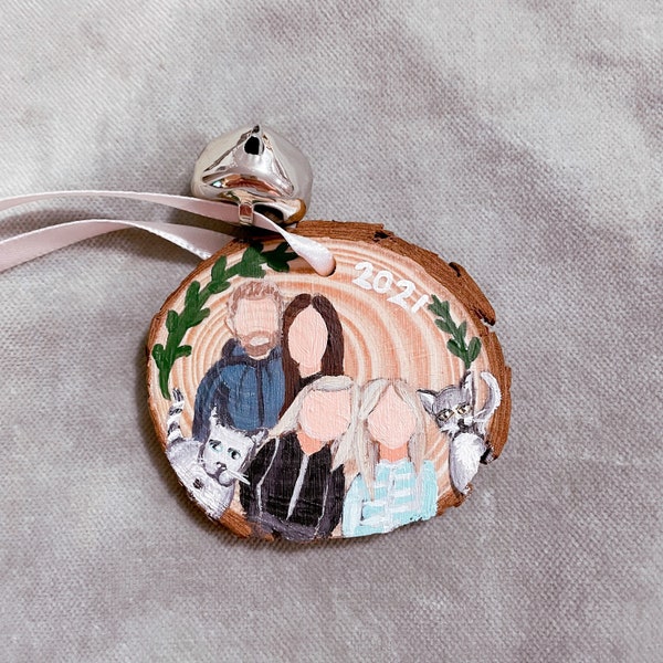 CUSTOM | HAND PAINTED | Ornaments | Christmas | Portrait | Wood | Rounds|