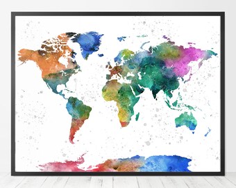 Impresión de mapas del mundo, arte de mapas del mundo, arte de pared de mapas del mundo, decoración del hogar, regalos de viaje, WallDecorAddict