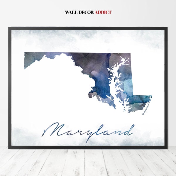 Maryland map print, Maryland map, Maryland wall art,  State map art, WallDecorAddict