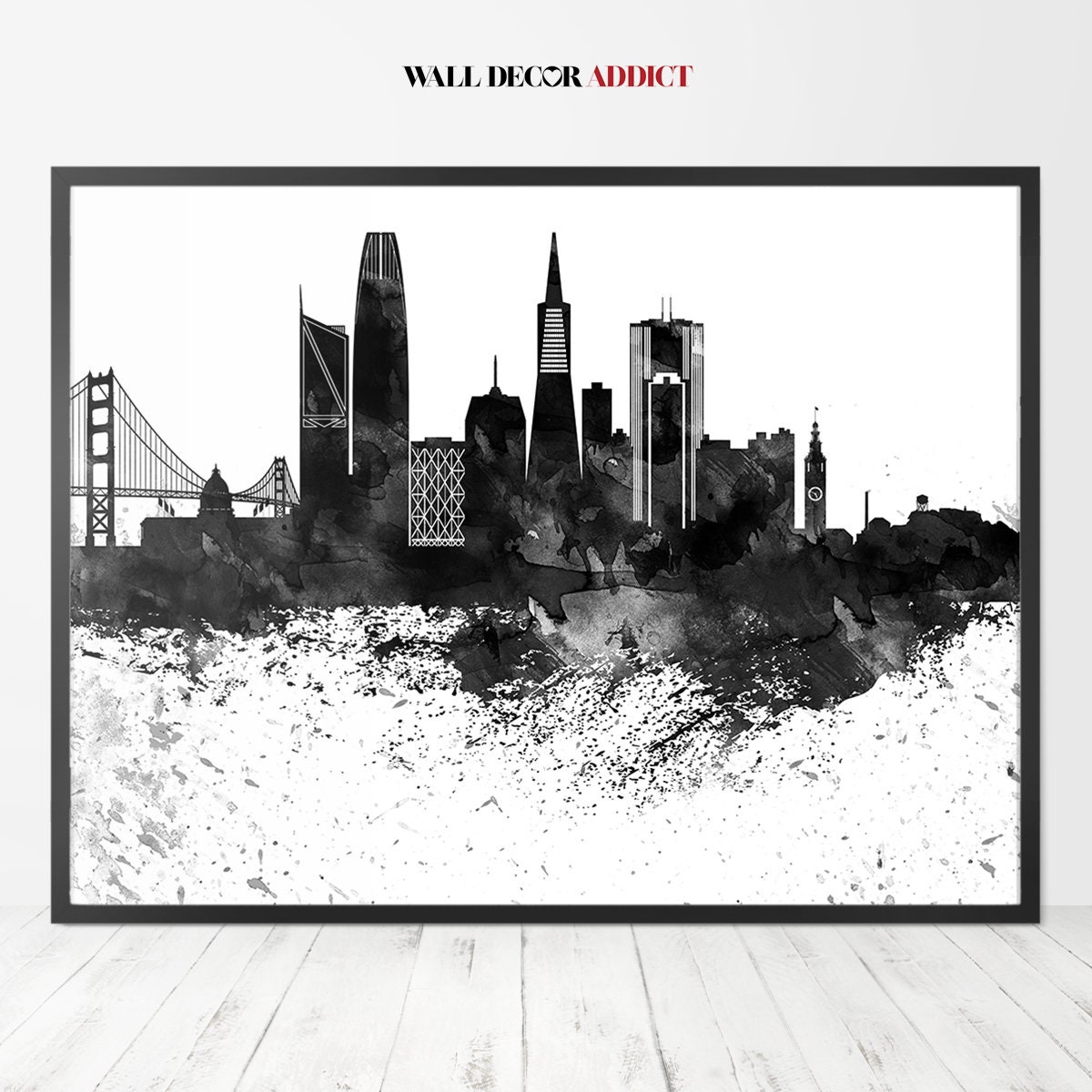 San Francisco Black and White Pictures Black and White california republic flag Wall Art. San