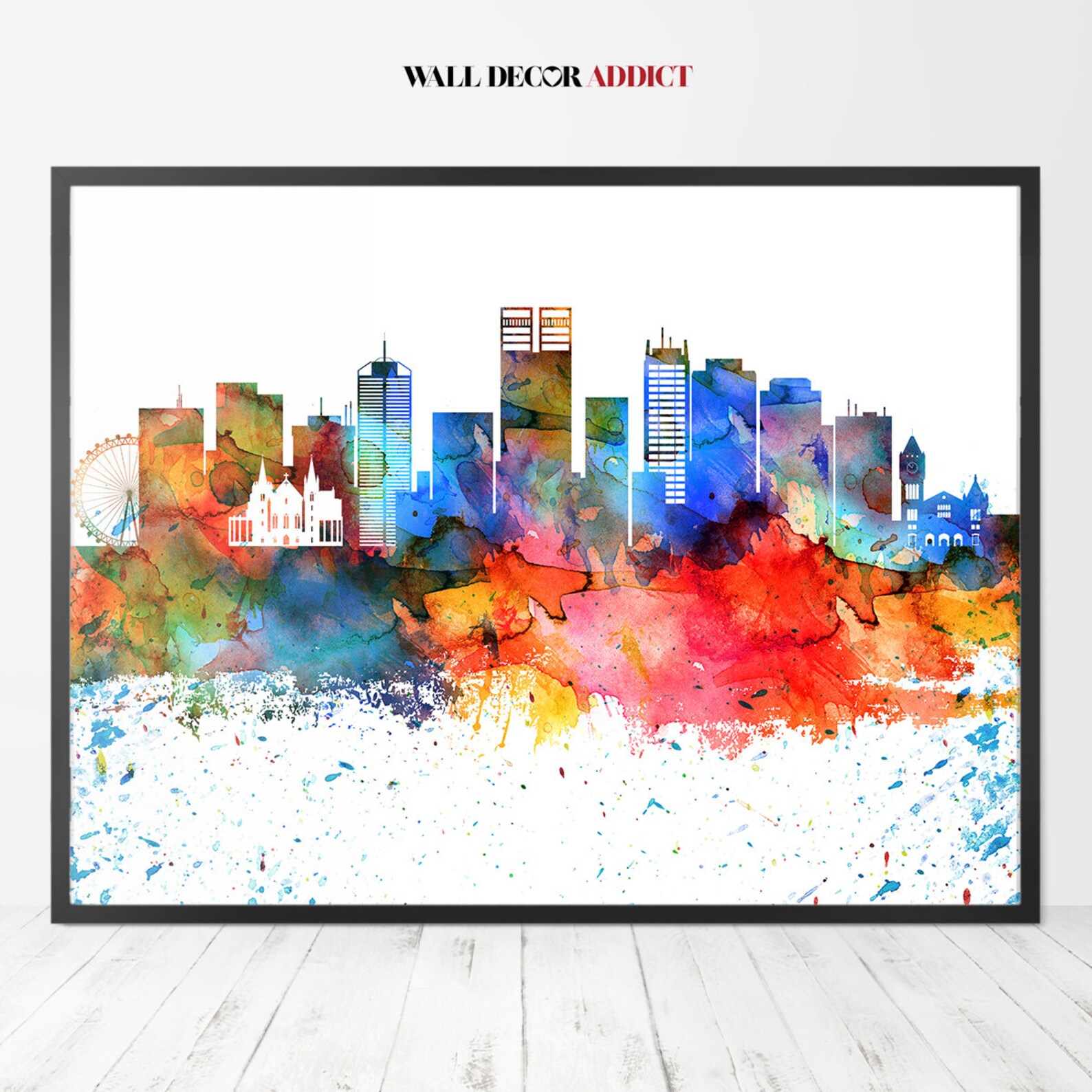 Perth Skyline Perth Print Poster Perth Watercolor Wall Art Etsy