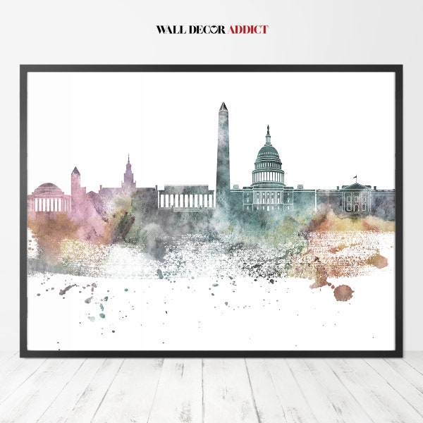 Washington DC skyline, Washington DC print,  poster,  Washington DC watercolor wall art,  home decor, travel gift,  WallDecorAddict