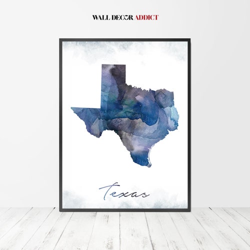Texas Map State Wall Art Texas Print Vintage Texas Decor Etsy
