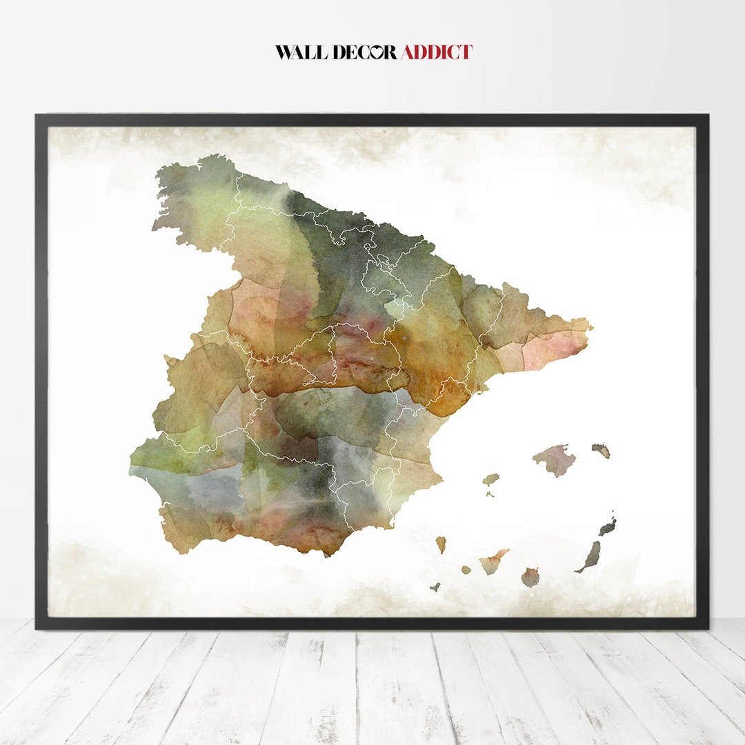 Spain Map Print Spain Map Art Spain Print Wall Art Home Etsy