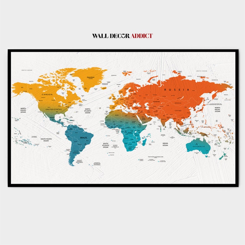 Large World Map Poster Detailed World Map Print Travel Map Etsy