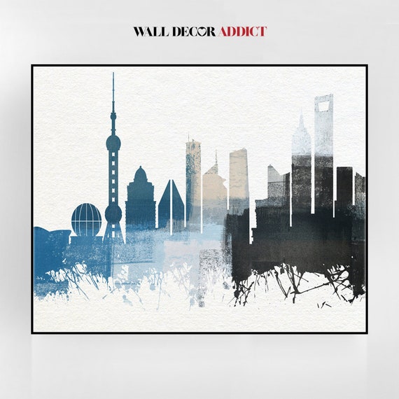 Shanghai China Watercolor Skyline Wall Art Home Decor Poster UNFRAMED
