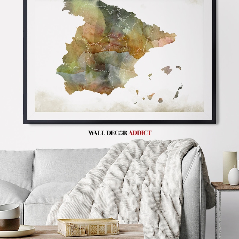 Spain Map Print Spain Map Art Spain Print Wall Art Home Etsy