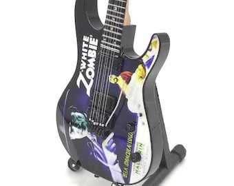 Miniature White Zombie Guitar KIRK HAMMETT Memorabilia Free Stand Gift Display