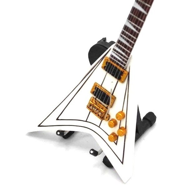 OZZY RANDY RHOADS Mini White V Guitar Memorabilia Free Stand Display Gift Art