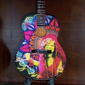 JANIS JOPLIN Mini ACOUSTIC Guitar Memorabilia Free Stand Gift Art