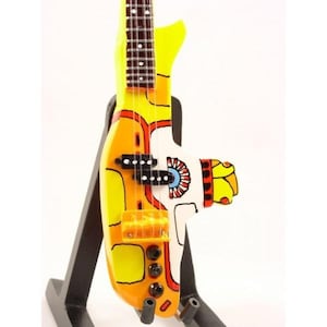 BEATLES YELLOW SUBMARINE Mini Bass Guitar Memorabilia Free Stand Gift Art