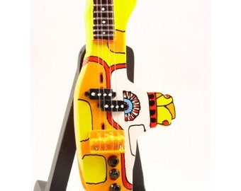 BEATLES YELLOW SUBMARINE Mini Bass Guitar Memorabilia Free Stand Gift Art