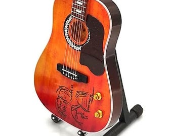 BEATLES LENNON Miniature Acoustic PEACE Guitar Memorabilia Free Stand Gift