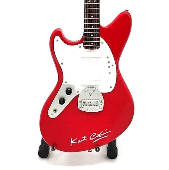 NIRVANA KURT COBAIN Mini Red Guitar With Free Stand Display Gift
