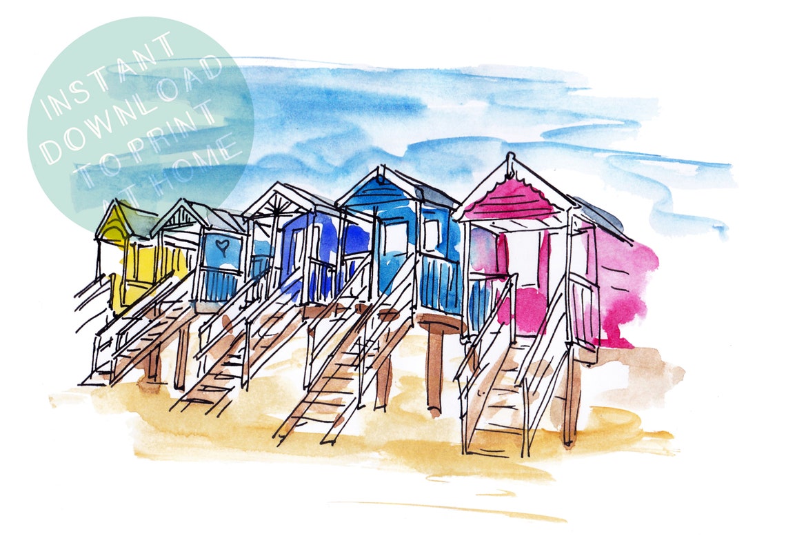 Beach Huts Printable Wall Art: Instantly Download and Print - Etsy