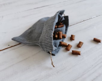 Torebka na smakołyki dla psa lub kota, wielokrotnego użytku, lniana, płócienna torebka na smakołyki, woreczek na smakołyki dla szczeniaka, prezent dla nowego szczeniaka lub psa
