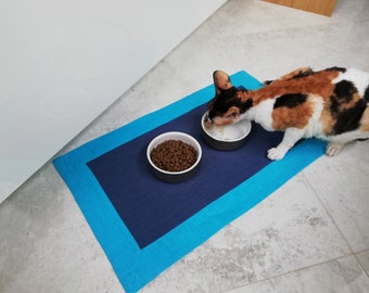 Dwustronna mata pod miskę dla zwierząt, mata lniana pod karmę dla kota, mata podarunkowa dla kota lub psa, podkładki pod karmę dla zwierząt