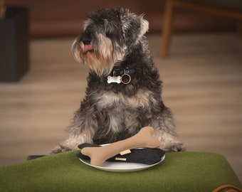 Zabawka kość tekstylna, wełniana zabawka kość beżowa, naturalne zabawki dla psów, wełniana zabawka dla psów