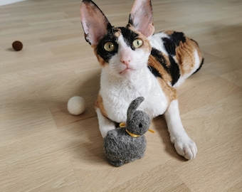 Felted cat toys bunny, cat toy felted balls brown, white gray, eco friendly pet toys, kitten toys