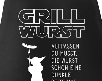 Grill-Schürze für Männer mit Spruch Grill Wurst Aufpassen du musst, die Wurst schon eine dunkle Seite hat Küchenschürze Moonworks®