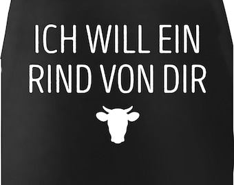 Grill-Schürze für Männer lustig mit Spruch Ich will ein Rind von Dir Premium Baumwollschürze Küchenschürze Moonworks®