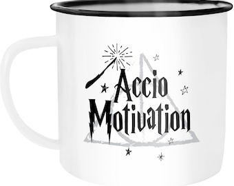 Emaille Tasse Becher Accio Motivation Zauberspruch Spruch Kaffeetasse Moonworks®