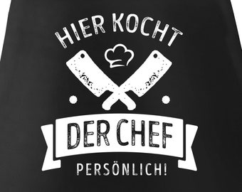 Grill-Schürze Kochschürze für Männer mit Spruch Hier kocht der Chef persönlich Baumwoll-Schürze Küchenschürze Moonworks®