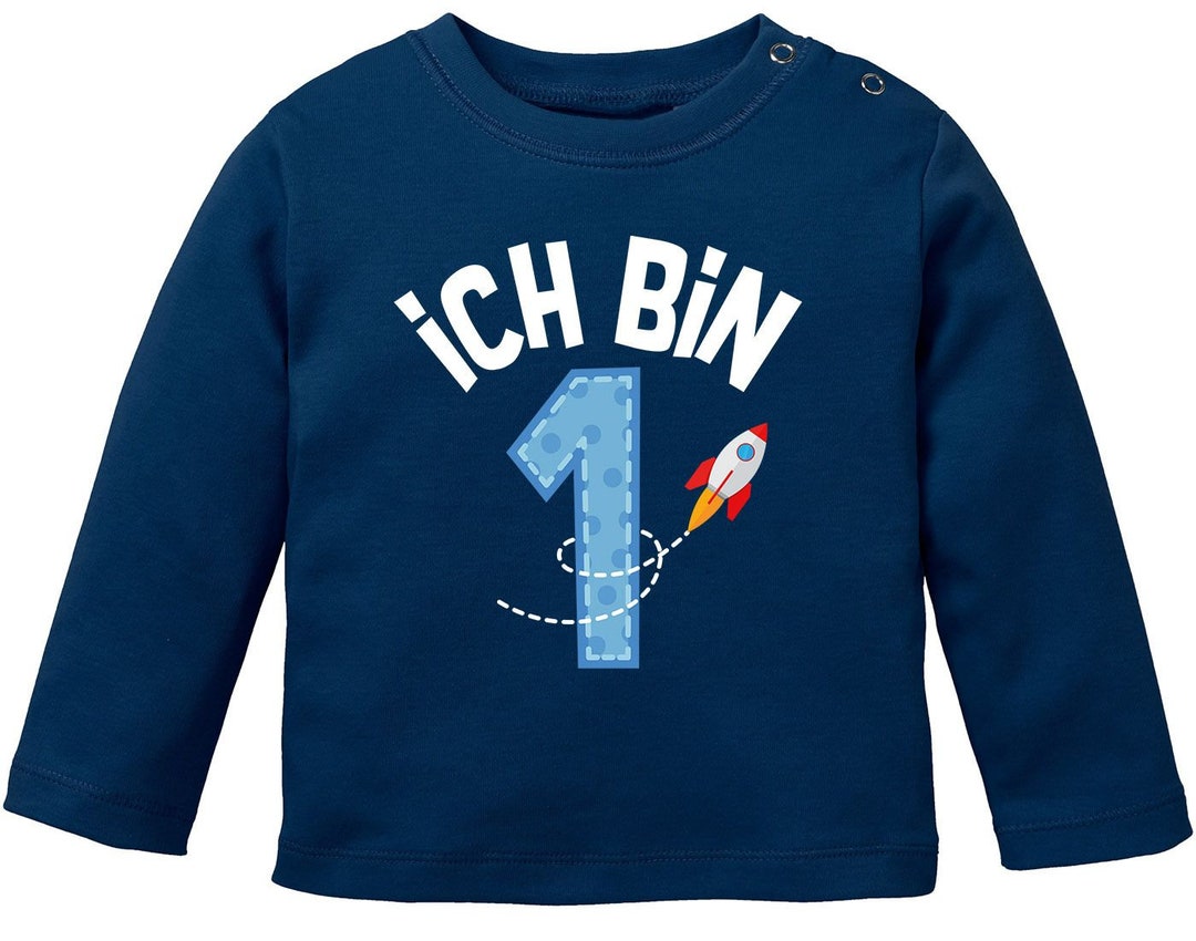 Maglietta Manica Lunga MoonWorks Per 1° Compleanno Bambino - Blu Navy, 100% Cotone Biologico, Stampa Divertente 'Ich Bin Schon 1'