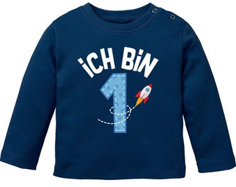 Baby Langarm-Shirt 1. Geburtstag Geburtstagsshirt Ich bin 1 Zahl Alter  Bio-Baumwolle Junge/Mädchen MoonWorks®