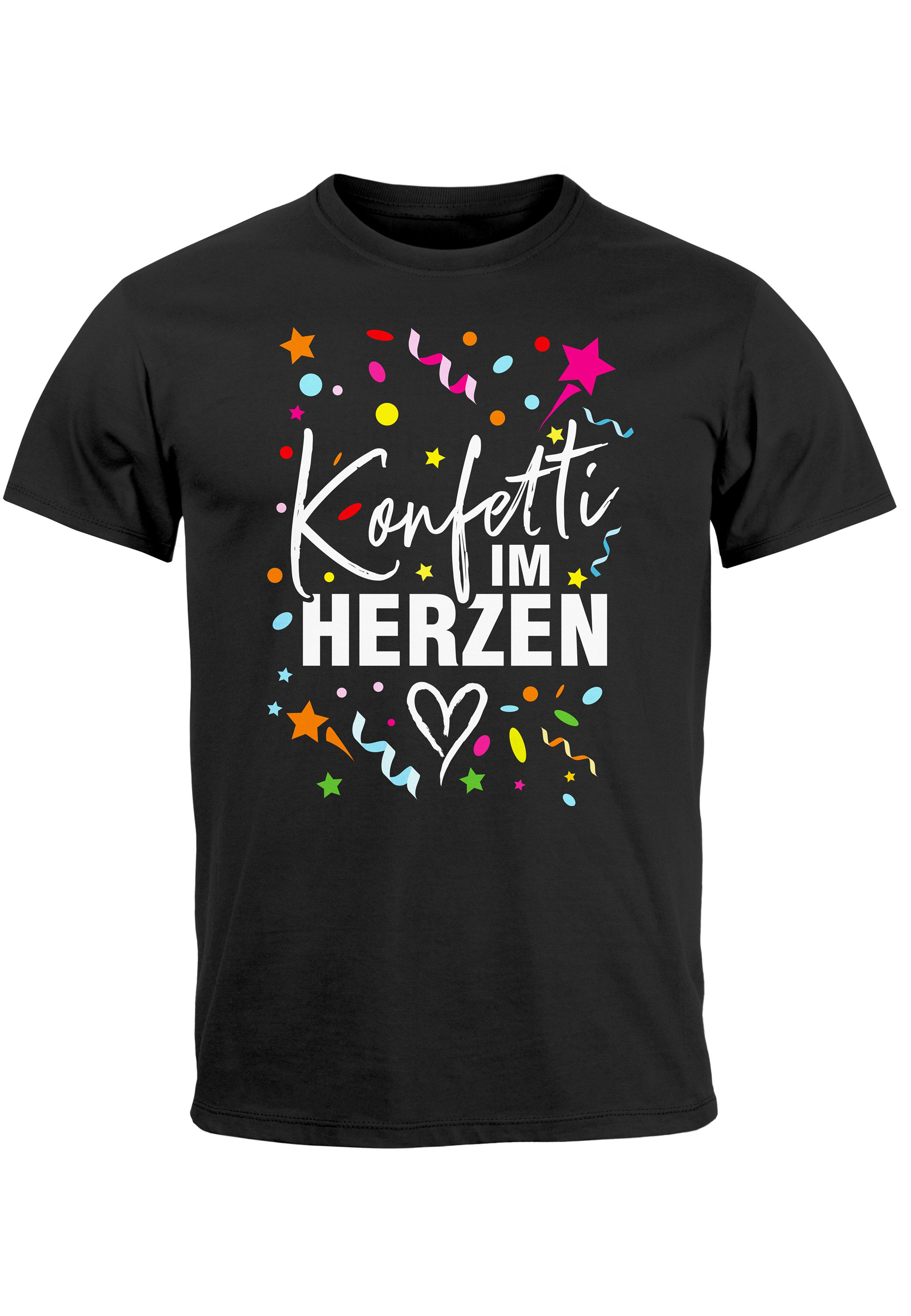 MoonWorks Damen T-Shirt \"Konfetti Im Herzen\" – Karneval & Fasching Funshirt, 100 % Baumwolle