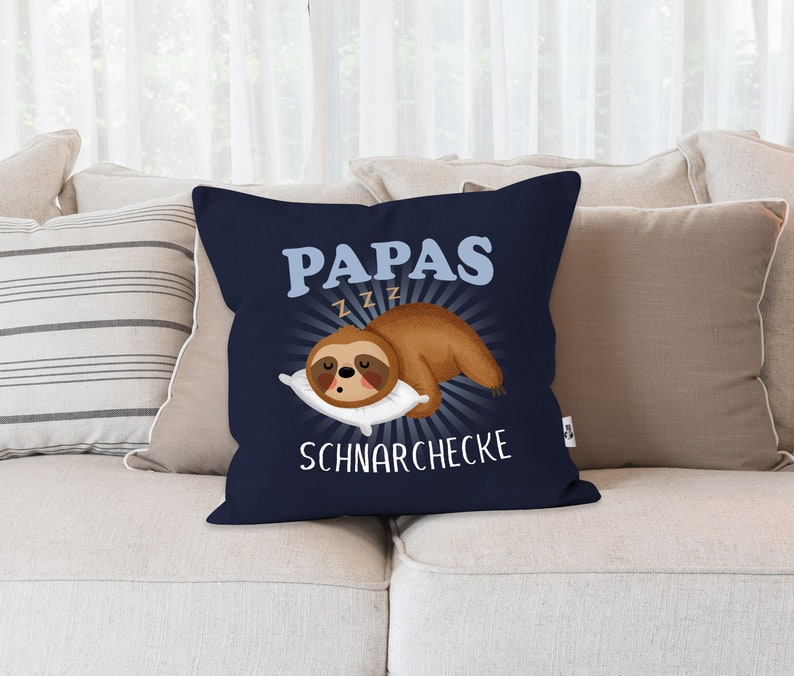 Kissen-Bezug Faultier Papas Schnarchecke lustiges Geschenk für Väter Papa von Tochter Sohn Moonworks® Bild 3