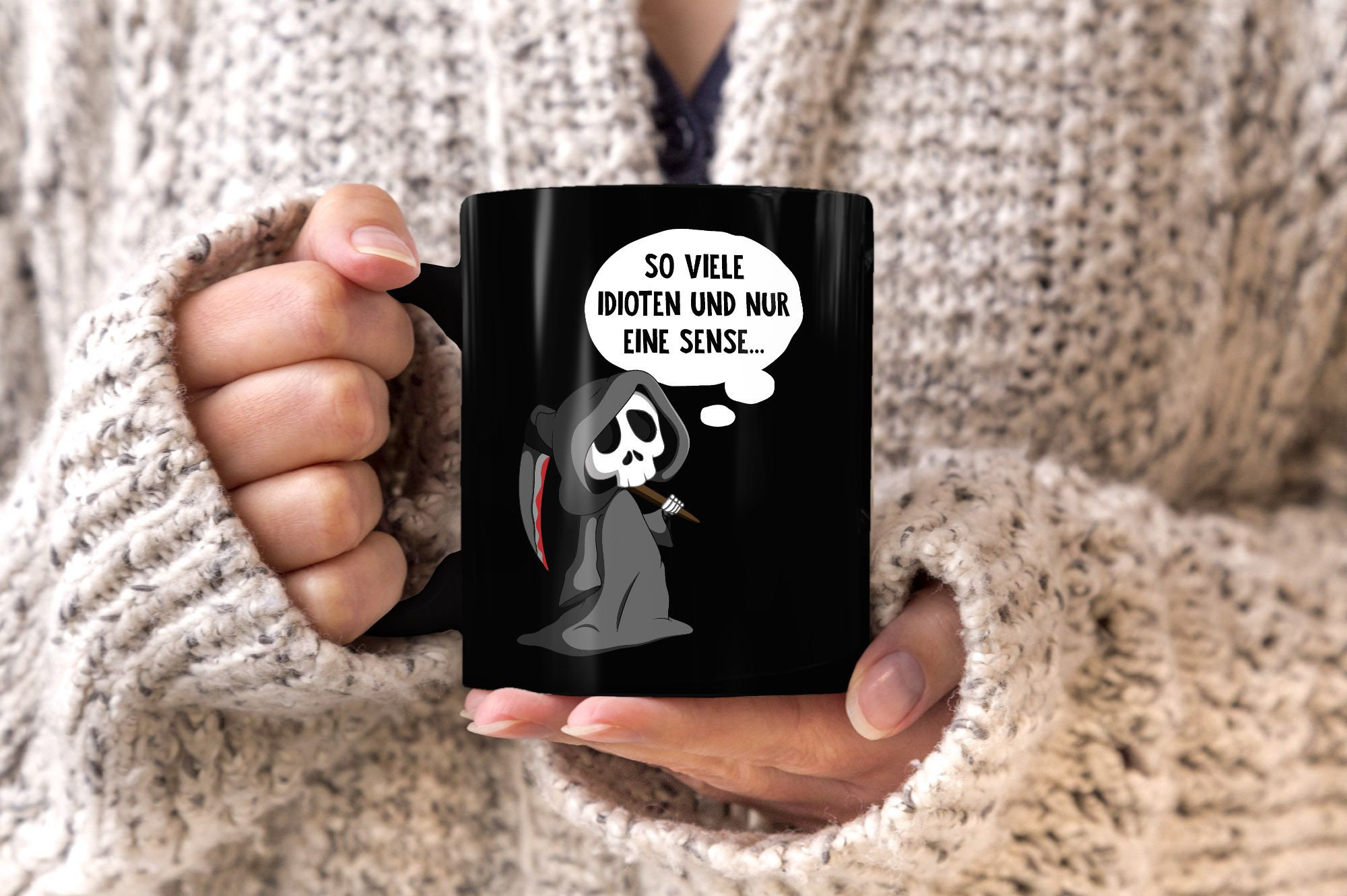 MoonWorks Spruch-Tasse – „So Viele Idioten Und Nur Eine Sense“ – Sarkastische Keramiktasse, 325 Ml
