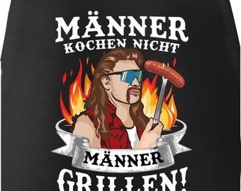 Grillschürze mit Spruch lustig Männer kochen nicht Männer grillen Hillbilly Baumwoll-Schürze Moonworks®