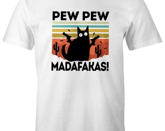 Men's T-Shirt Pew Pew Madafakas! black cat fun shirt saying meme funny moonworks®