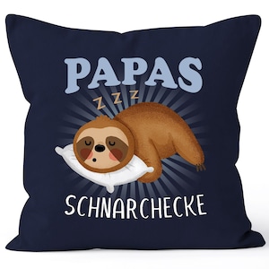 Kissen-Bezug Faultier Papas Schnarchecke lustiges Geschenk für Väter Papa von Tochter Sohn Moonworks® Navy