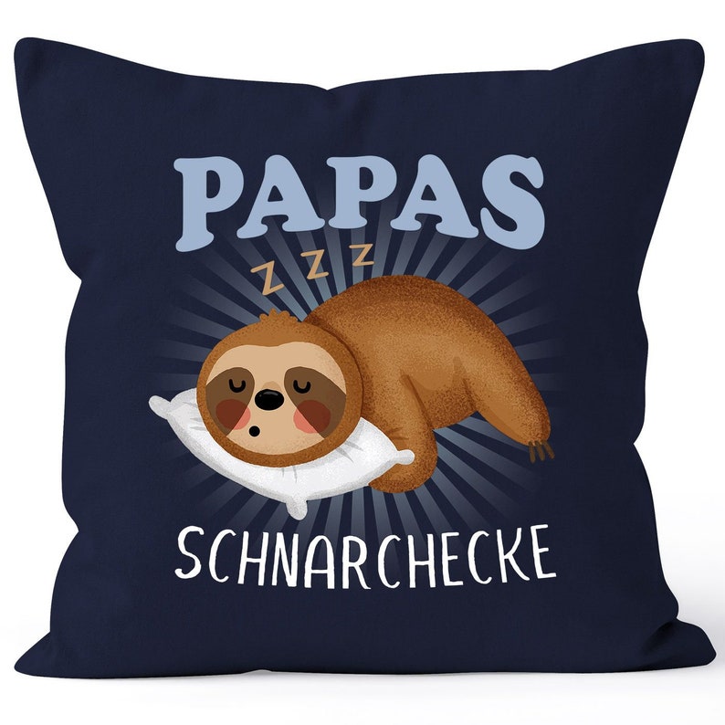 Kissen-Bezug Faultier Papas Schnarchecke lustiges Geschenk für Väter Papa von Tochter Sohn Moonworks® Navy