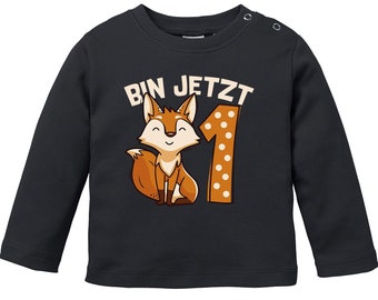 Baby Long Sleeve Shirt 1st Birthday Fox Am Now 1 Animal Motif Fox Birthday Shirt Organic Cotton Boy/Girl MoonWorks®
