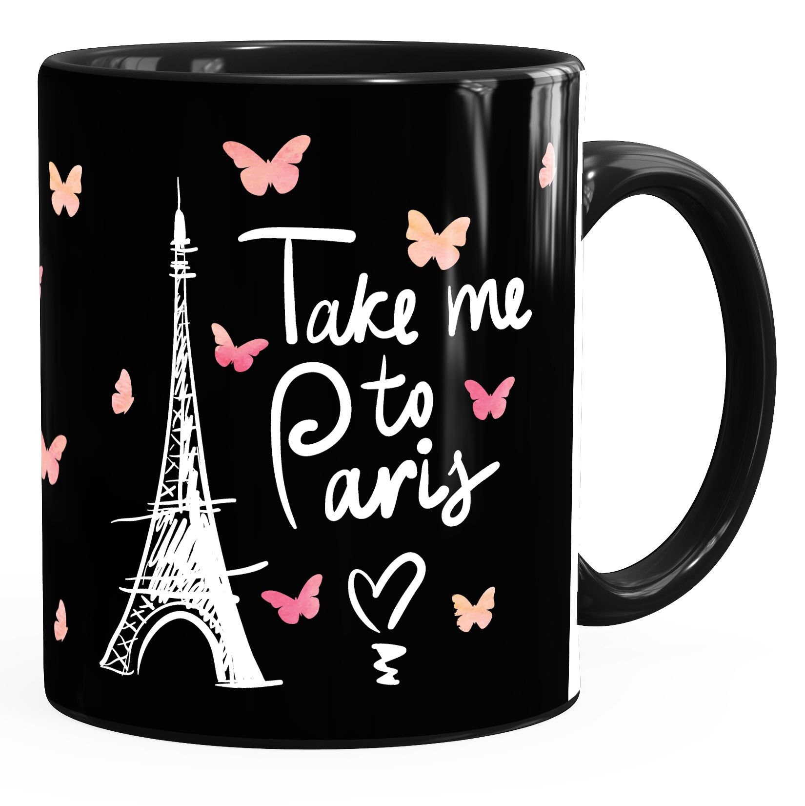 MoonWorks Kaffeetasse 'Take Me To Paris' – Rosa Innenfarbe, Perfektes Geschenk Für Frauen & Freundinnen